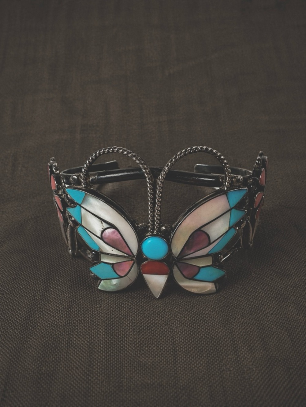 Zuni Sterling Silver Butterfly Cuff Bracelet | R A Wallace Inlay Jewelry